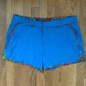 REI Tropical Board Shorts sz 14 Women’s 4” Turquoise Floral Orange Blue Quickdry